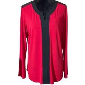 SUSAN GRAVER RED & BLACK ELEGANT LIQUID KNIT TOP SZ MED